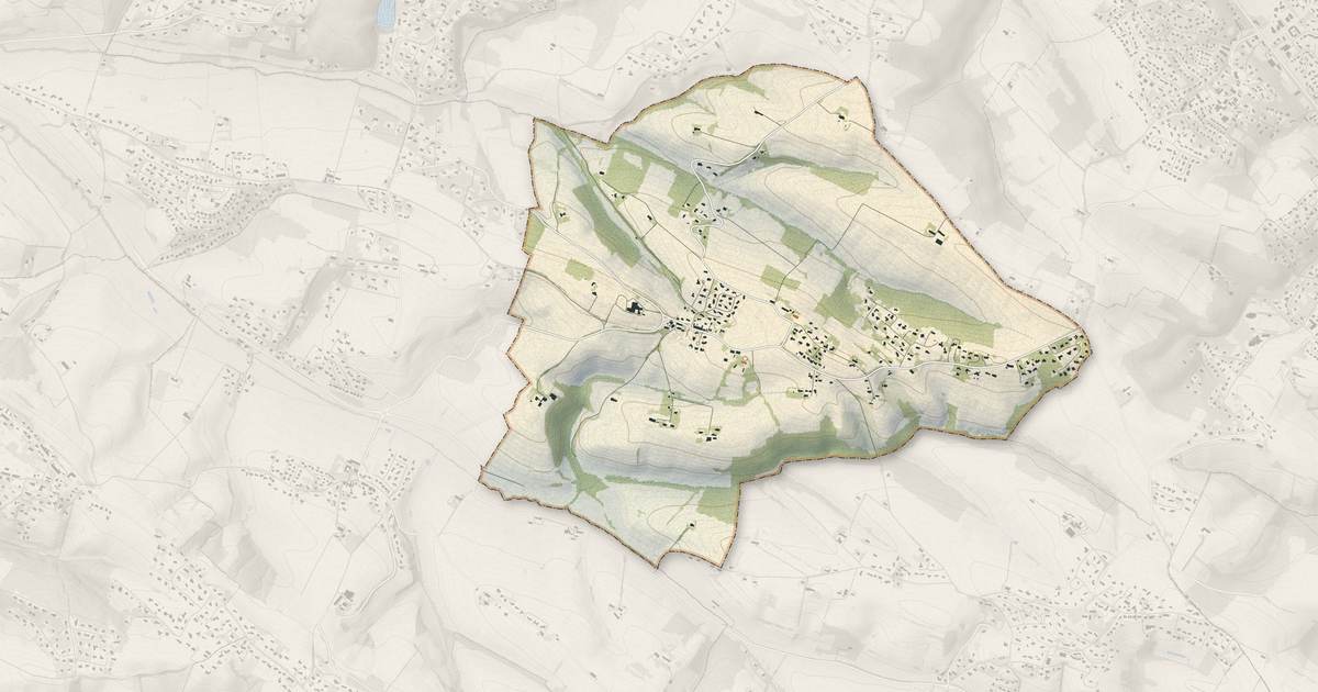 Portrait cartographique de Rebigue : relief, eau, forêts, bâti et voies, calculés à partir des données de l'IGN