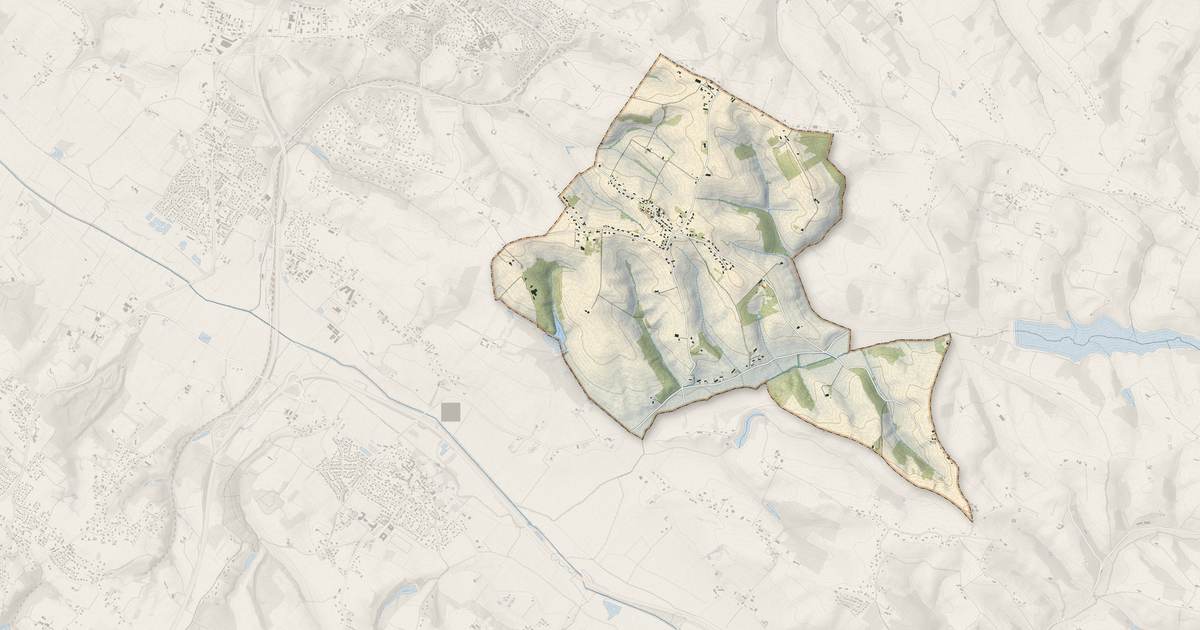 Portrait cartographique de Saint-Jean-Lherm : relief, eau, forêts, bâti et voies, calculés à partir des données de l'IGN