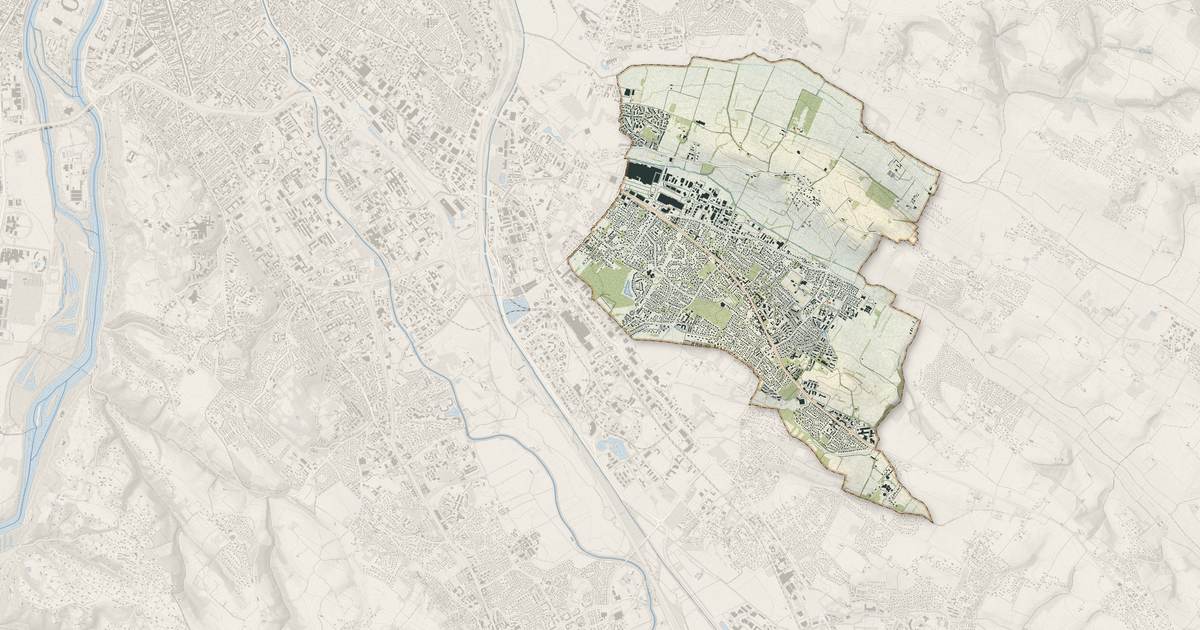 Portrait cartographique de Saint-Orens-de-Gameville : relief, eau, forêts, bâti et voies, calculés à partir des données de l'IGN