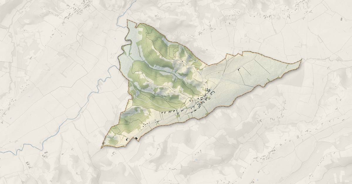 Portrait cartographique de Sarremezan : relief, eau, forêts, bâti et voies, calculés à partir des données de l'IGN