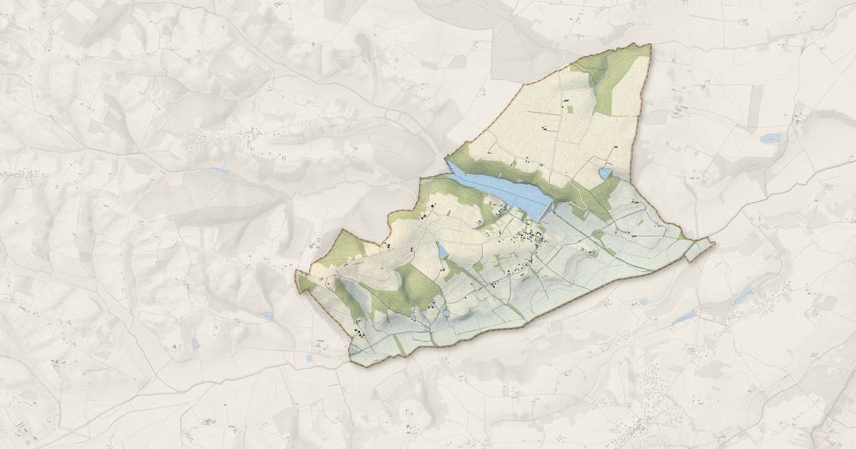 Portrait cartographique de Savères : relief, eau, forêts, bâti et voies, calculés à partir des données de l'IGN