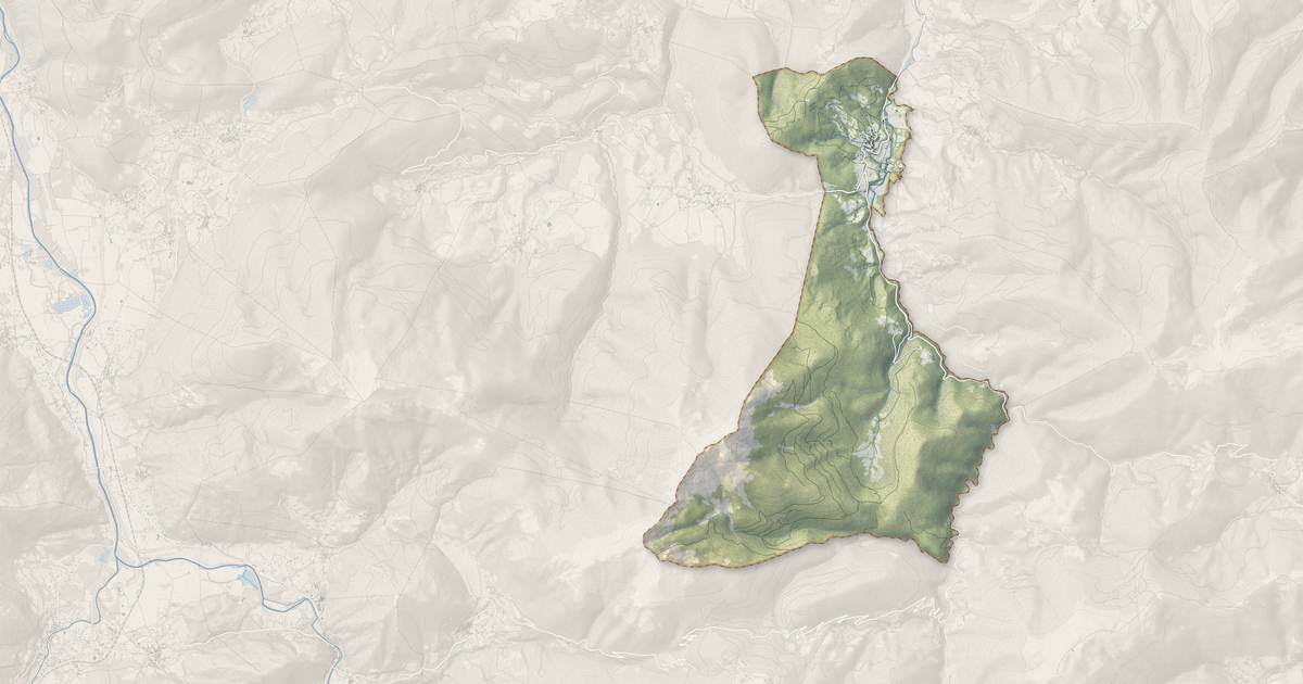 Portrait cartographique de Sengouagnet : relief, eau, forêts, bâti et voies, calculés à partir des données de l'IGN