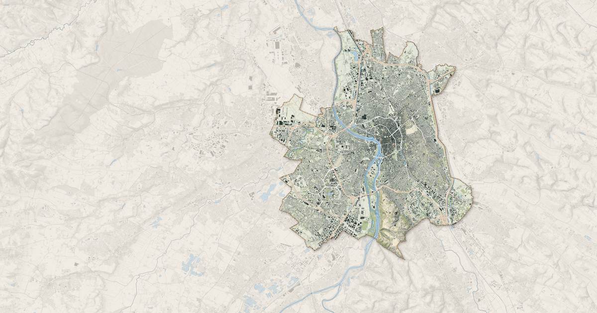 Portrait cartographique de Toulouse : relief, eau, forêts, bâti et voies, calculés à partir des données de l'IGN