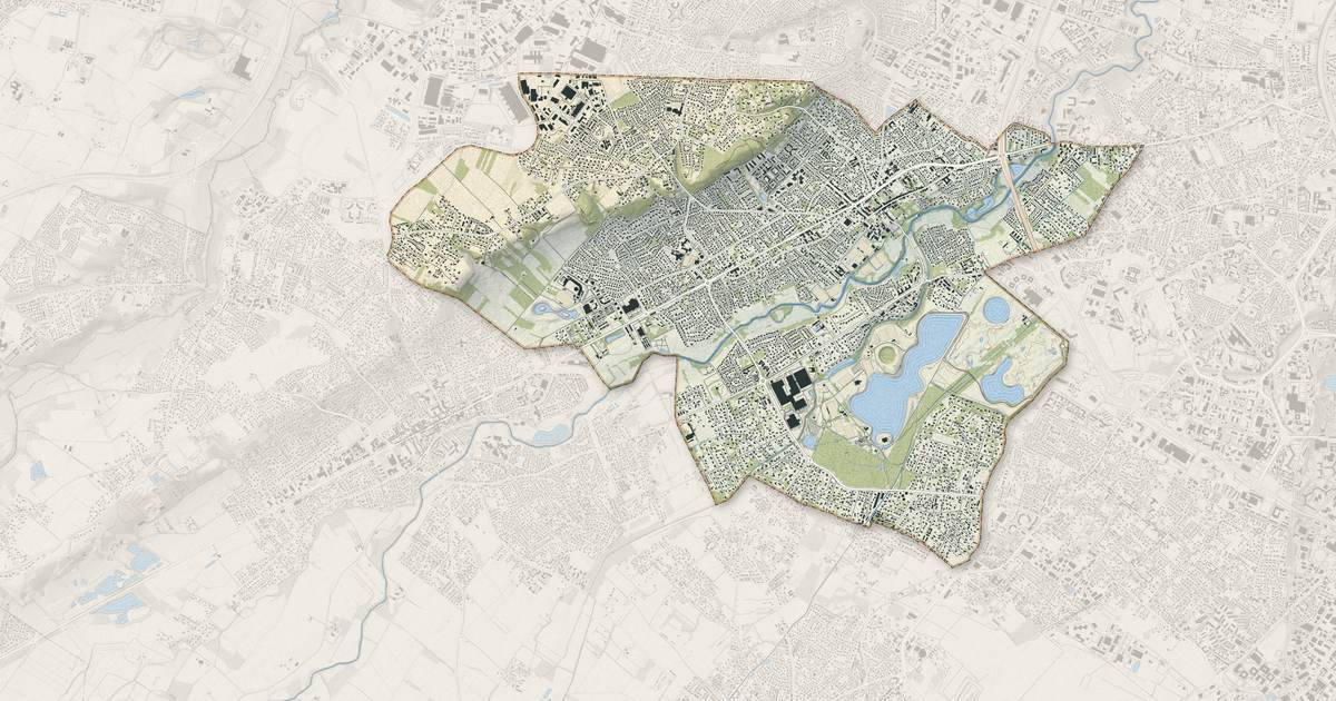 Portrait cartographique de Tournefeuille : relief, eau, forêts, bâti et voies, calculés à partir des données de l'IGN