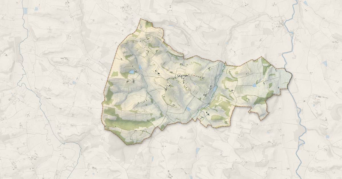 Portrait cartographique de Bezolles : relief, eau, forêts, bâti et voies, calculés à partir des données de l'IGN