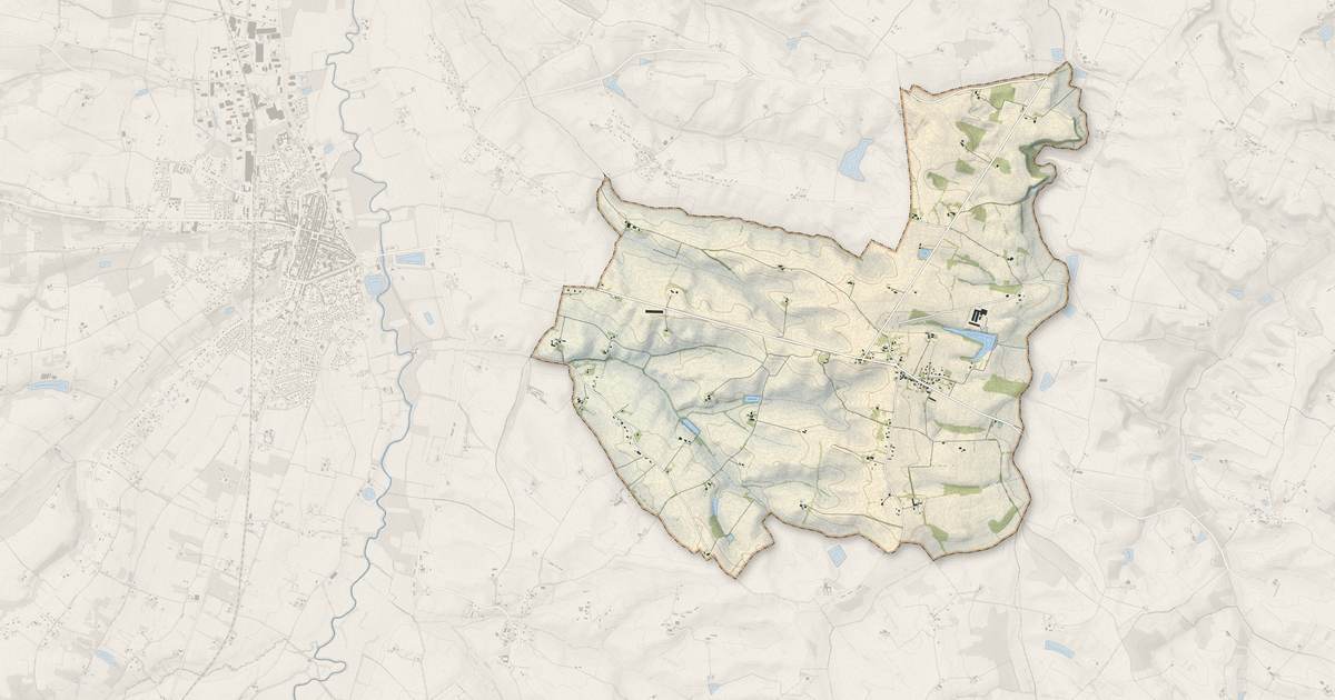 Portrait cartographique de Brugnens : relief, eau, forêts, bâti et voies, calculés à partir des données de l'IGN