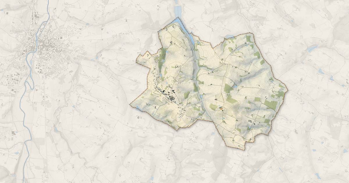 Portrait cartographique de Caussens : relief, eau, forêts, bâti et voies, calculés à partir des données de l'IGN