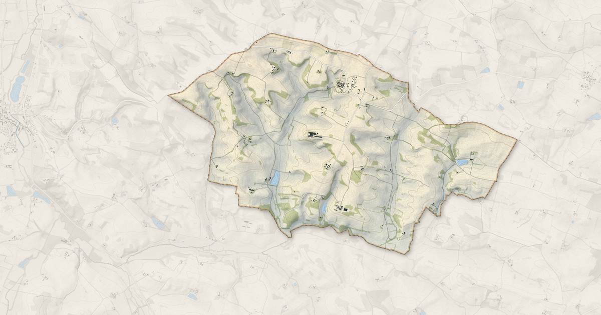 Portrait cartographique de Cézan : relief, eau, forêts, bâti et voies, calculés à partir des données de l'IGN