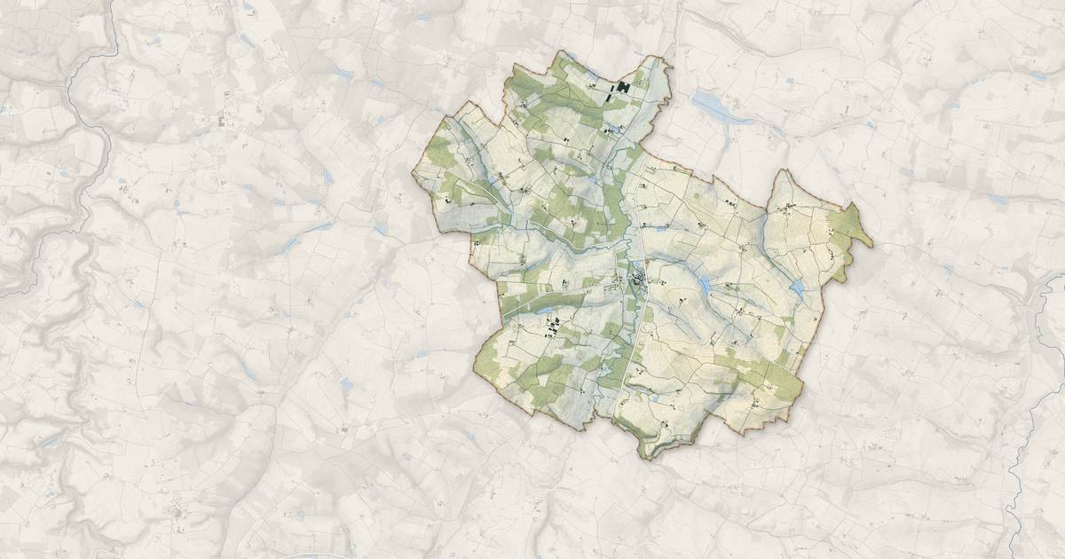 Portrait cartographique de Fourcès : relief, eau, forêts, bâti et voies, calculés à partir des données de l'IGN
