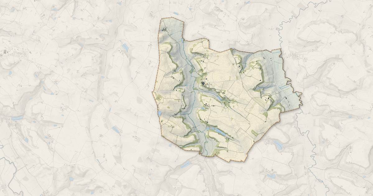 Portrait cartographique de L'Isle-Bouzon : relief, eau, forêts, bâti et voies, calculés à partir des données de l'IGN
