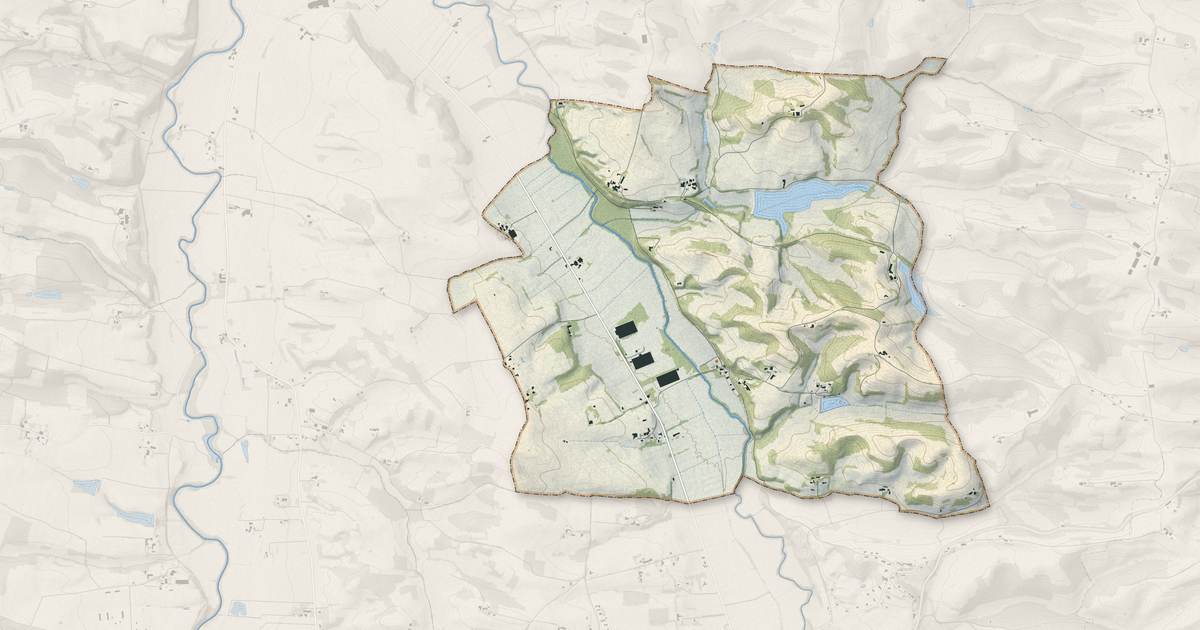 Portrait cartographique de Lamazère : relief, eau, forêts, bâti et voies, calculés à partir des données de l'IGN