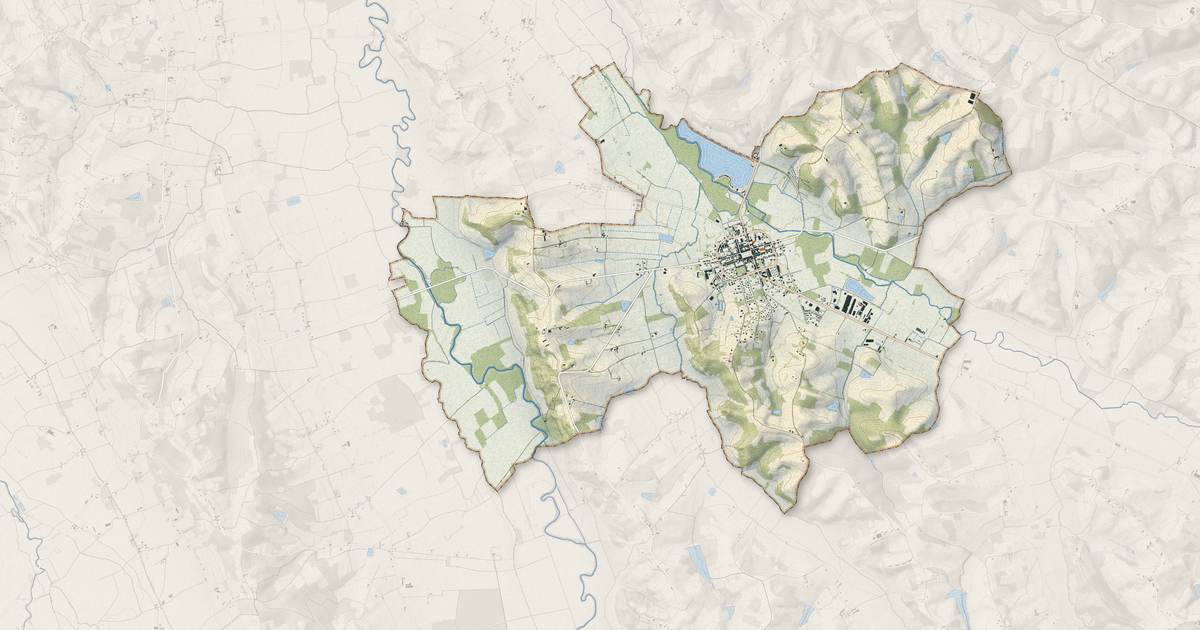 Portrait cartographique de Marciac : relief, eau, forêts, bâti et voies, calculés à partir des données de l'IGN