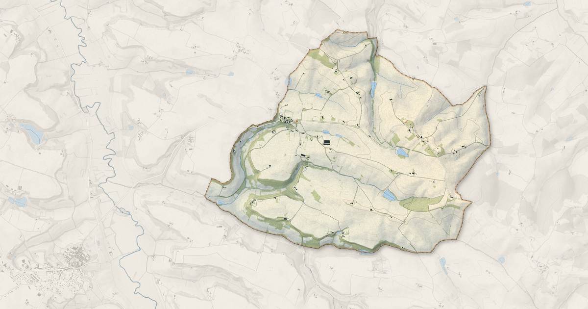 Portrait cartographique de Mauroux : relief, eau, forêts, bâti et voies, calculés à partir des données de l'IGN