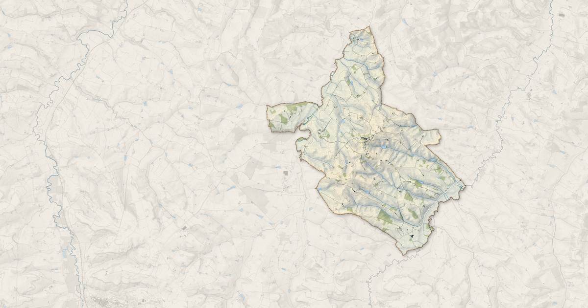 Portrait cartographique de Miradoux : relief, eau, forêts, bâti et voies, calculés à partir des données de l'IGN