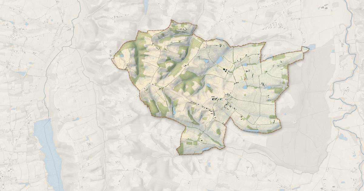 Portrait cartographique de Ponsampère : relief, eau, forêts, bâti et voies, calculés à partir des données de l'IGN