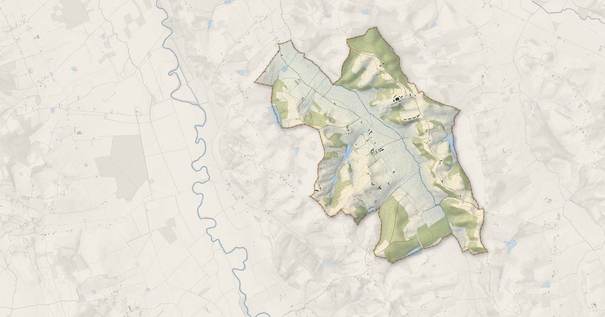Portrait cartographique de Ricourt : relief, eau, forêts, bâti et voies, calculés à partir des données de l'IGN