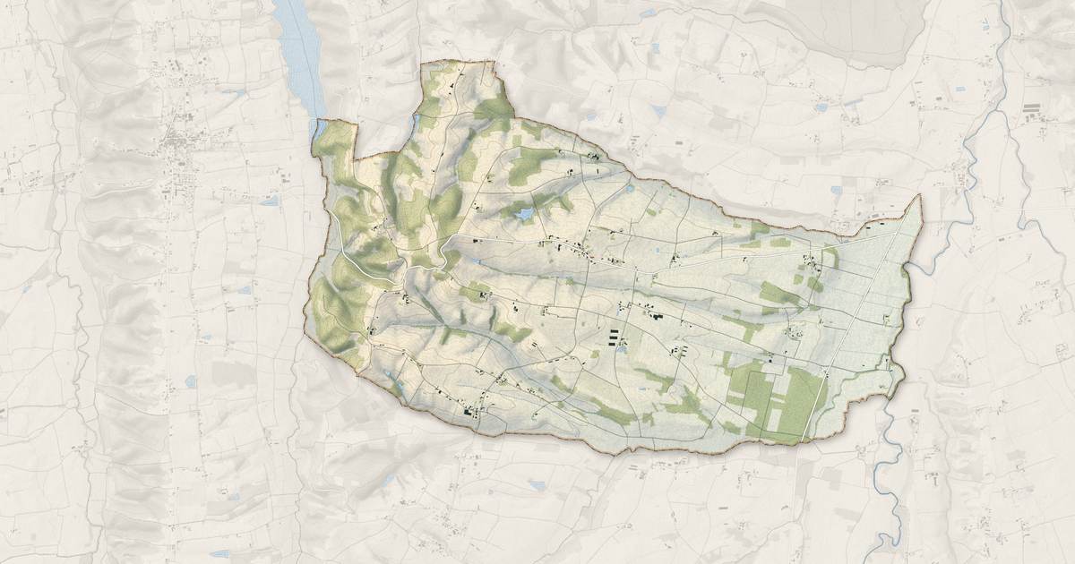 Portrait cartographique de Sainte-Dode : relief, eau, forêts, bâti et voies, calculés à partir des données de l'IGN