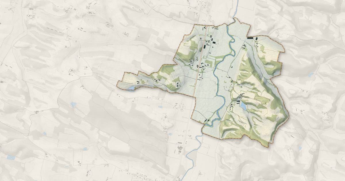 Portrait cartographique de Sansan : relief, eau, forêts, bâti et voies, calculés à partir des données de l'IGN