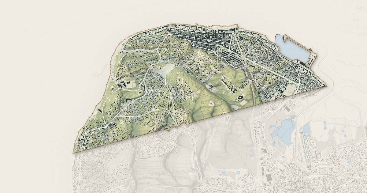 Portrait cartographique de Arcachon : relief, eau, forêts, bâti et voies, calculés à partir des données de l'IGN