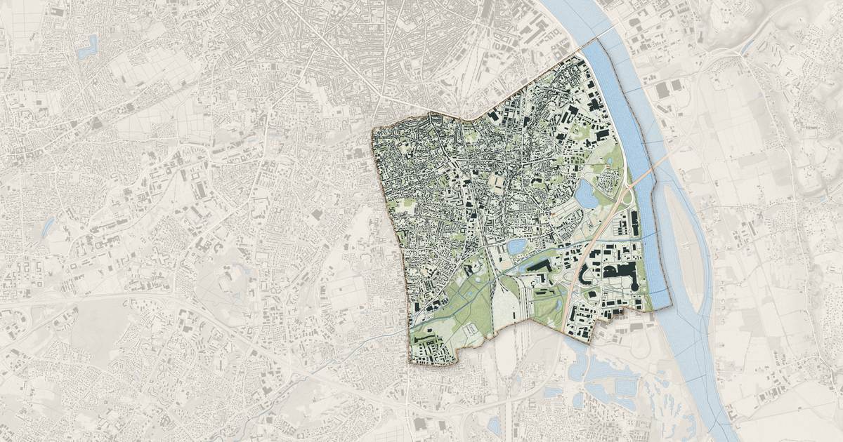 Portrait cartographique de Bègles : relief, eau, forêts, bâti et voies, calculés à partir des données de l'IGN