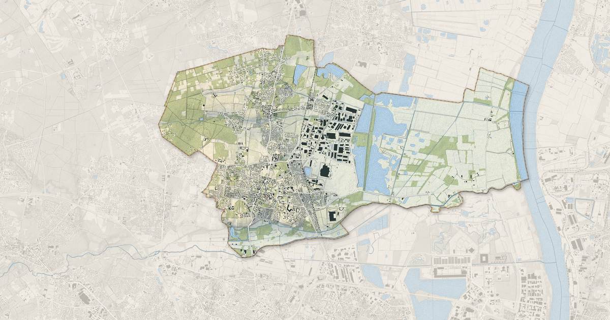 Portrait cartographique de Blanquefort : relief, eau, forêts, bâti et voies, calculés à partir des données de l'IGN