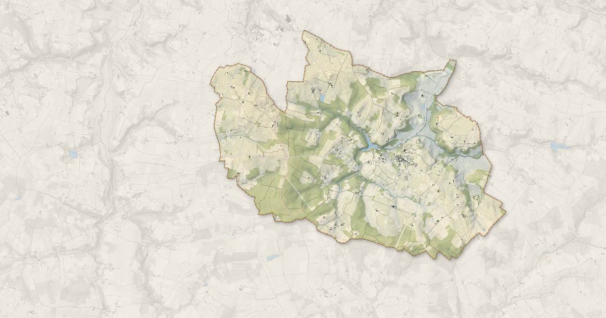 Portrait cartographique de Blasimon : relief, eau, forêts, bâti et voies, calculés à partir des données de l'IGN