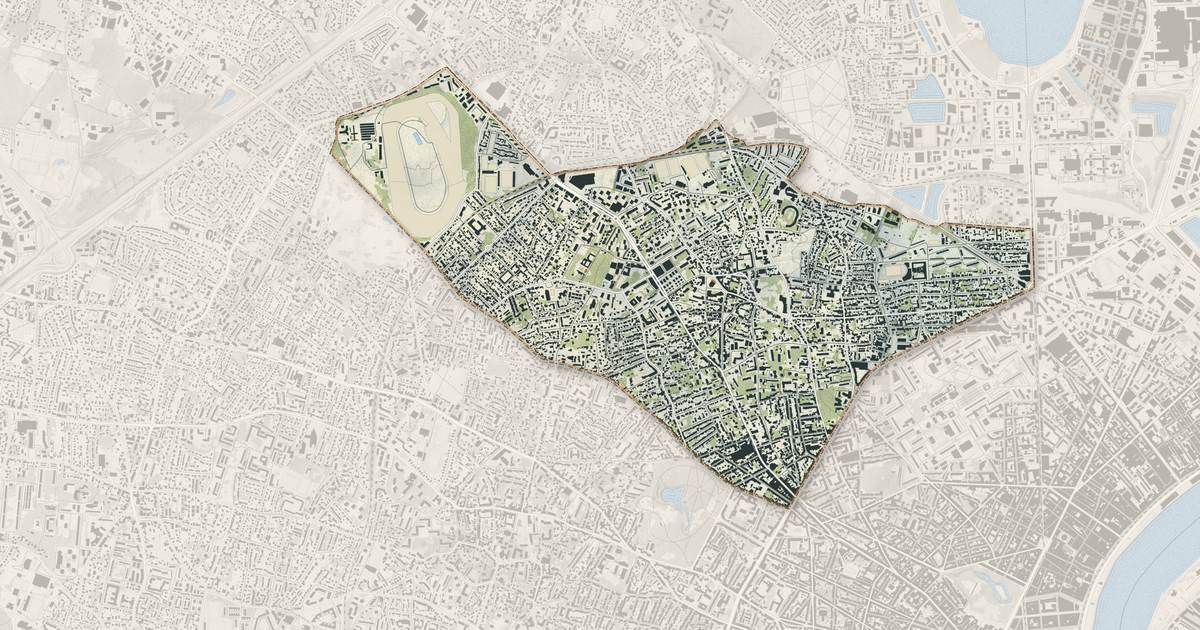 Portrait cartographique de Le Bouscat : relief, eau, forêts, bâti et voies, calculés à partir des données de l'IGN