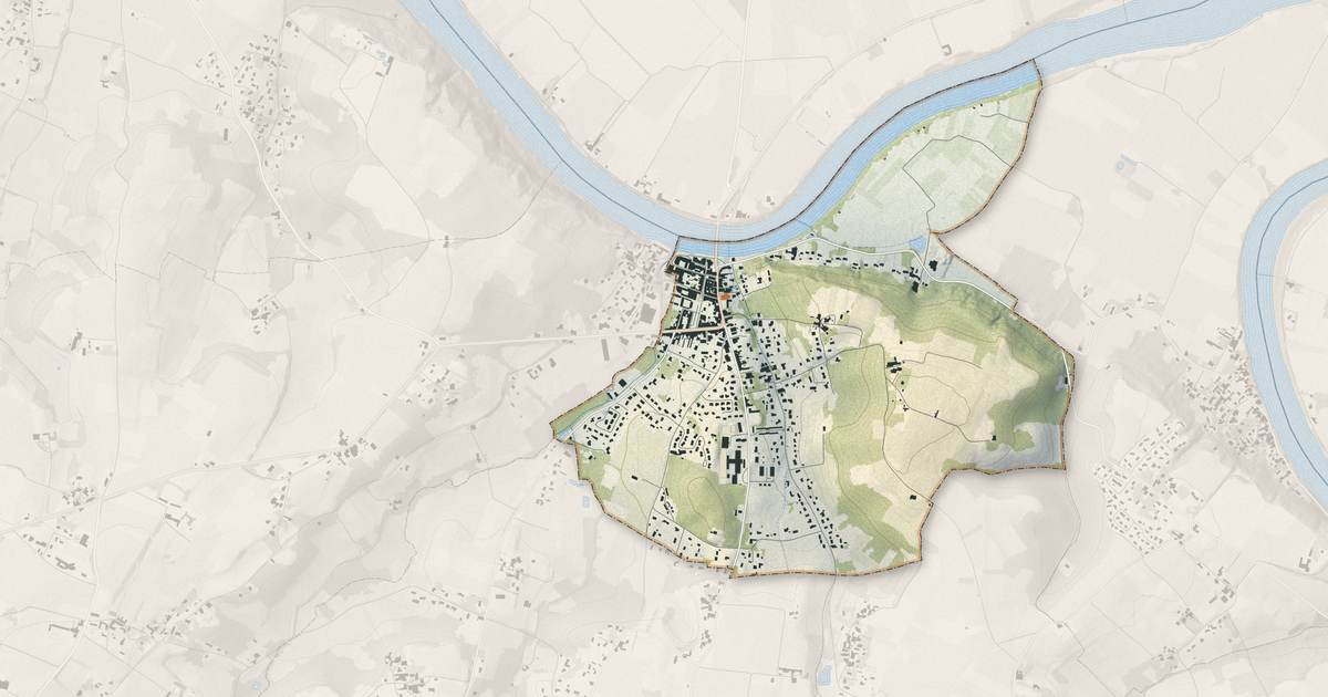 Portrait cartographique de Branne : relief, eau, forêts, bâti et voies, calculés à partir des données de l'IGN