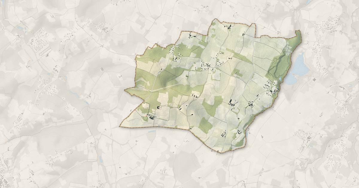 Portrait cartographique de Camiac-et-Saint-Denis : relief, eau, forêts, bâti et voies, calculés à partir des données de l'IGN