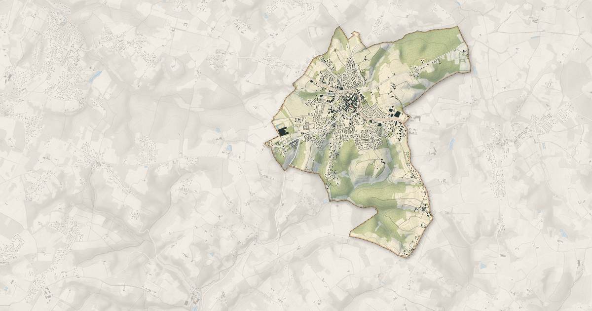 Portrait cartographique de Créon : relief, eau, forêts, bâti et voies, calculés à partir des données de l'IGN