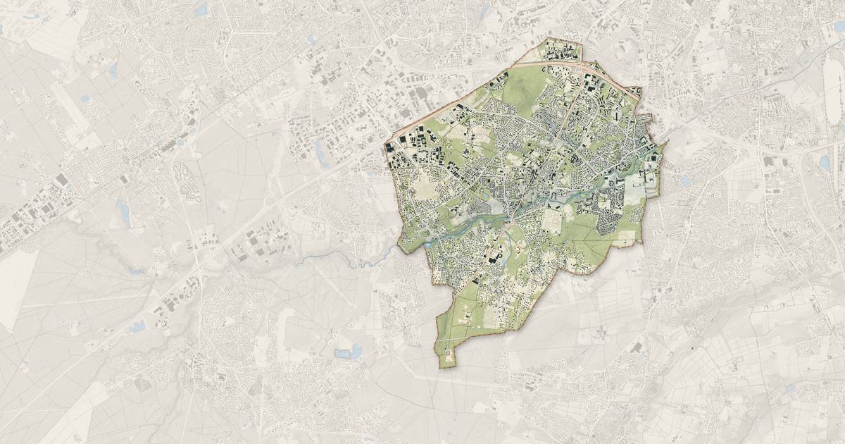 Portrait cartographique de Gradignan : relief, eau, forêts, bâti et voies, calculés à partir des données de l'IGN