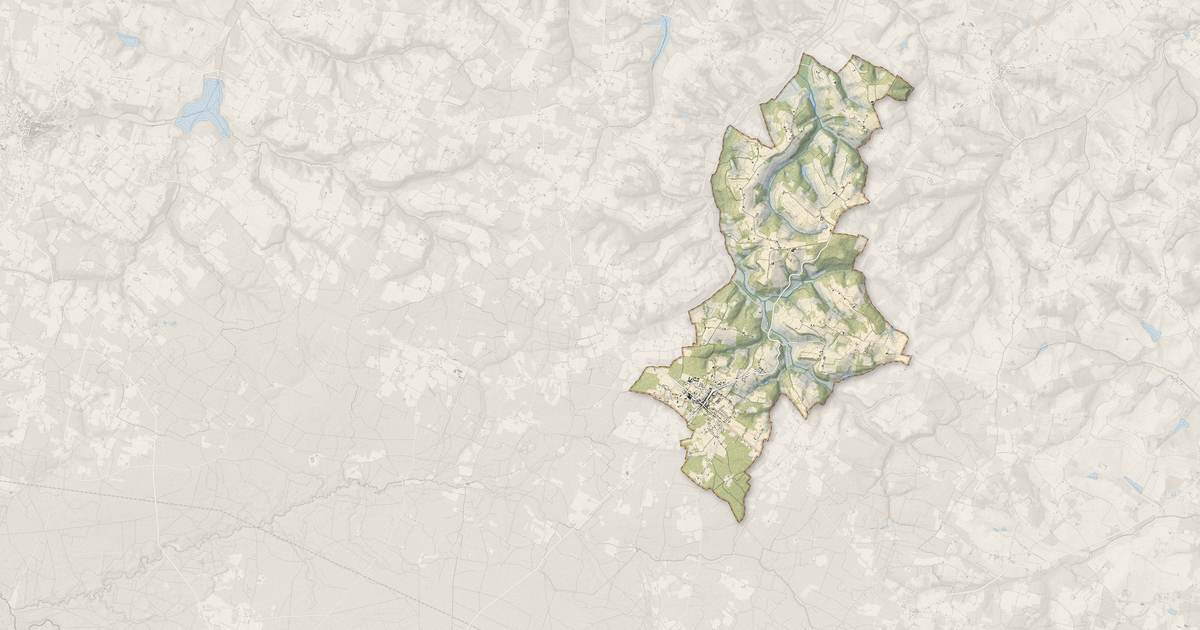 Portrait cartographique de Grignols : relief, eau, forêts, bâti et voies, calculés à partir des données de l'IGN