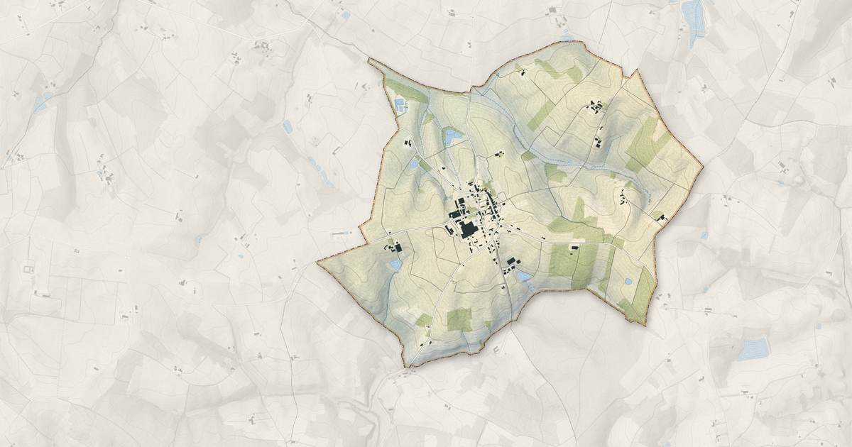 Portrait cartographique de Landerrouat : relief, eau, forêts, bâti et voies, calculés à partir des données de l'IGN