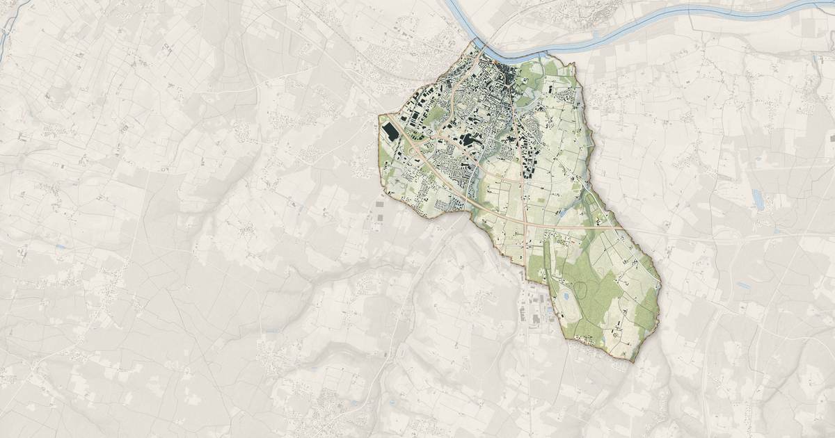 Portrait cartographique de Langon : relief, eau, forêts, bâti et voies, calculés à partir des données de l'IGN