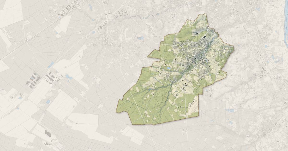 Portrait cartographique de Léognan : relief, eau, forêts, bâti et voies, calculés à partir des données de l'IGN
