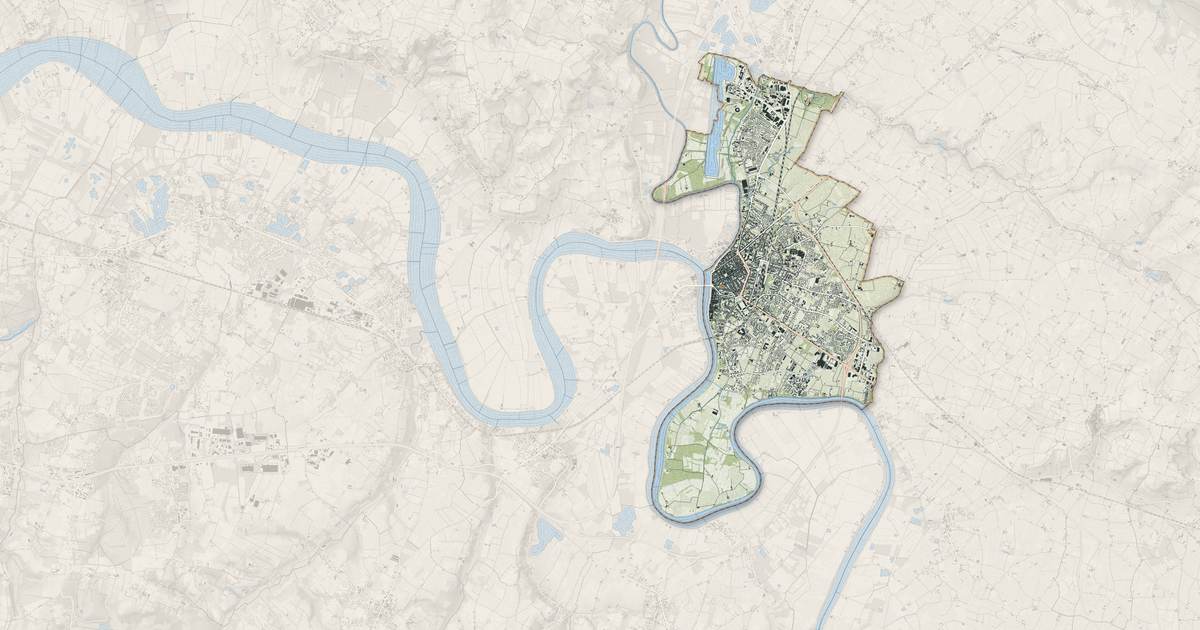 Portrait cartographique de Libourne : relief, eau, forêts, bâti et voies, calculés à partir des données de l'IGN