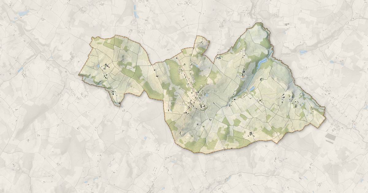 Portrait cartographique de Margueron : relief, eau, forêts, bâti et voies, calculés à partir des données de l'IGN