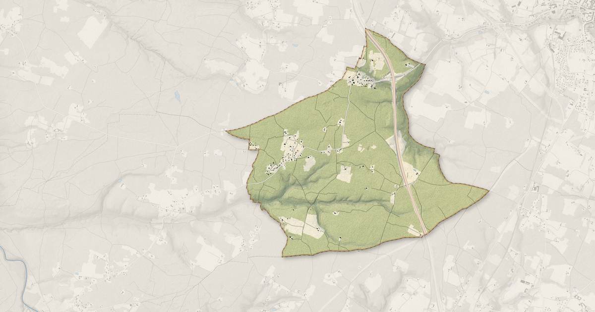 Portrait cartographique de Marimbault : relief, eau, forêts, bâti et voies, calculés à partir des données de l'IGN