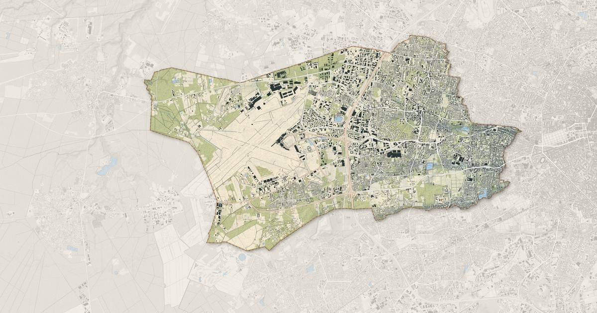 Portrait cartographique de Mérignac : relief, eau, forêts, bâti et voies, calculés à partir des données de l'IGN