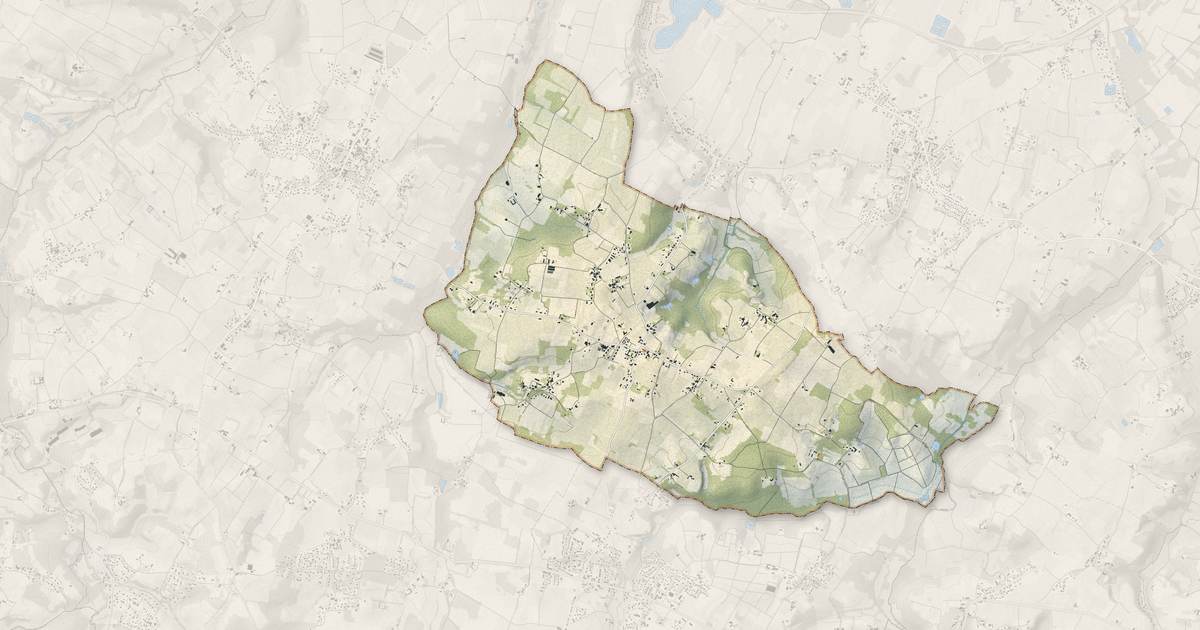 Portrait cartographique de Nérigean : relief, eau, forêts, bâti et voies, calculés à partir des données de l'IGN