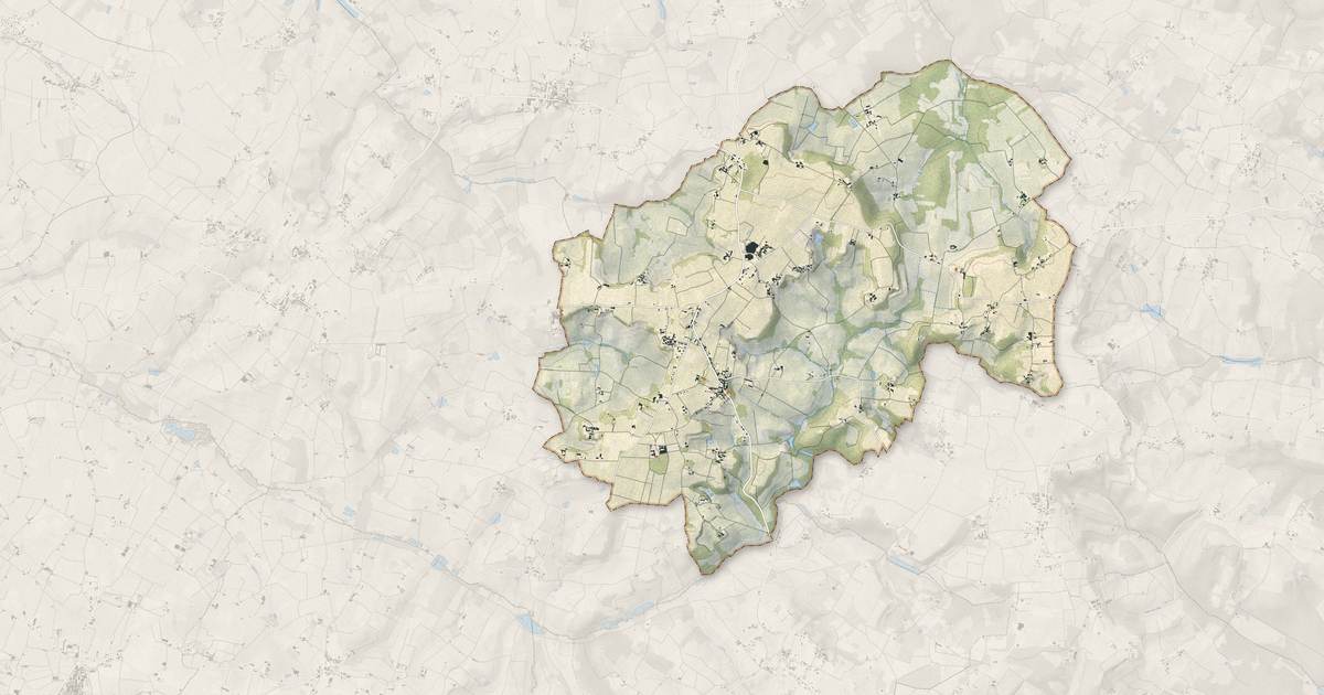 Portrait cartographique de Puisseguin : relief, eau, forêts, bâti et voies, calculés à partir des données de l'IGN