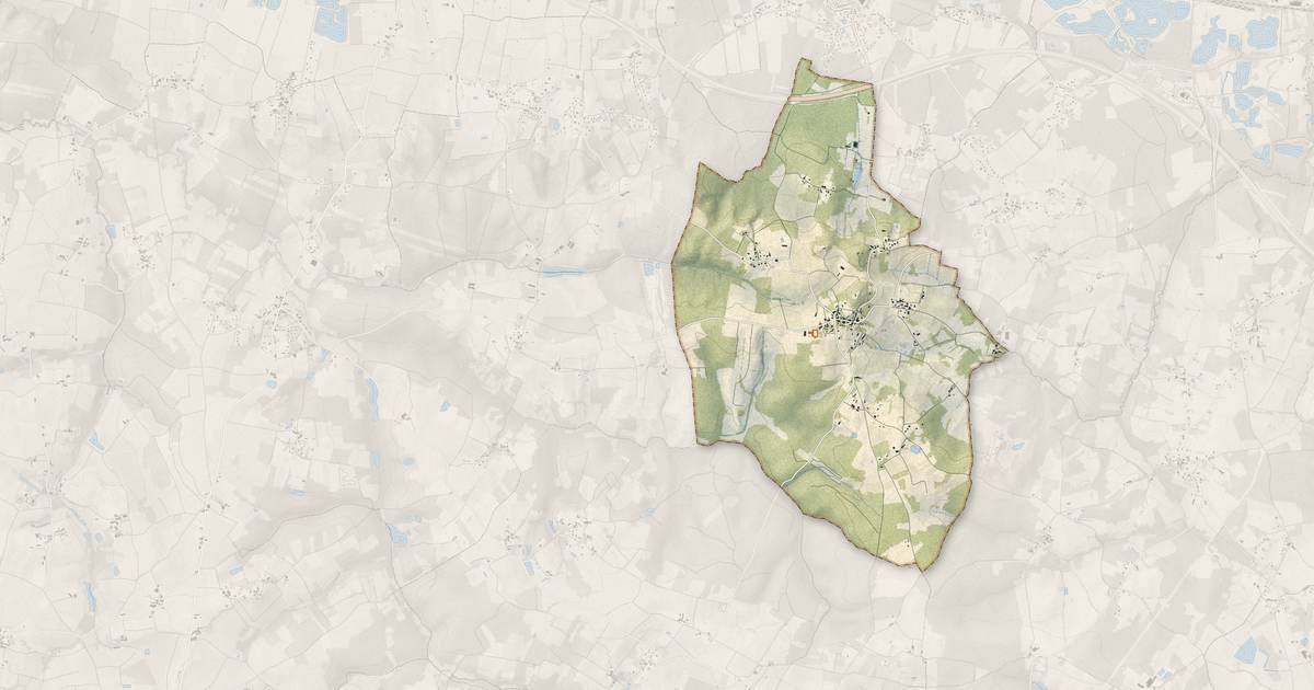 Portrait cartographique de Puynormand : relief, eau, forêts, bâti et voies, calculés à partir des données de l'IGN