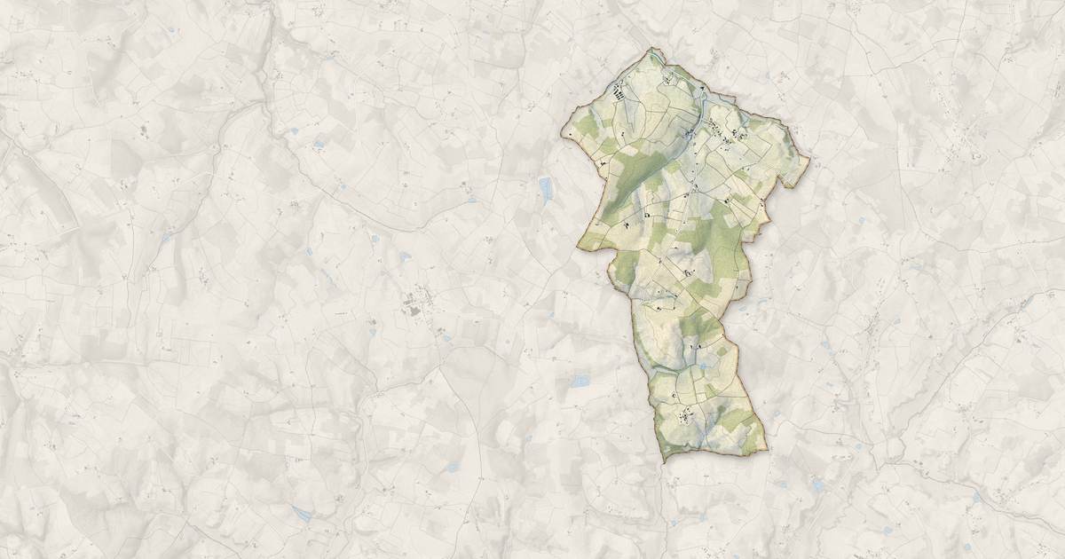 Portrait cartographique de Riocaud : relief, eau, forêts, bâti et voies, calculés à partir des données de l'IGN