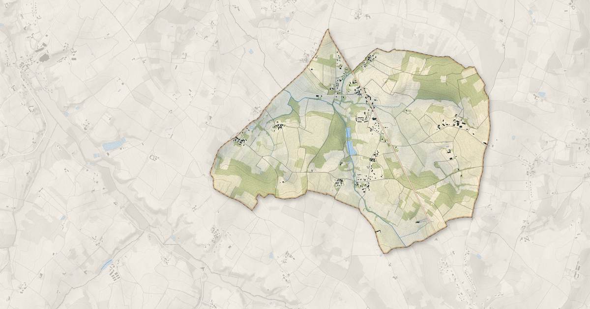 Portrait cartographique de La Roquille : relief, eau, forêts, bâti et voies, calculés à partir des données de l'IGN