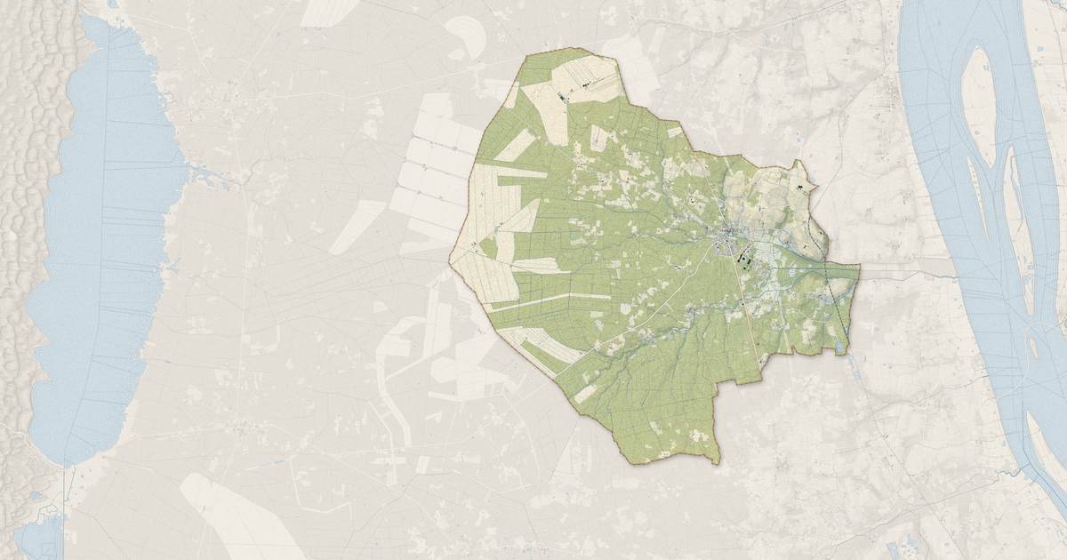 Portrait cartographique de Saint-Laurent-Médoc : relief, eau, forêts, bâti et voies, calculés à partir des données de l'IGN