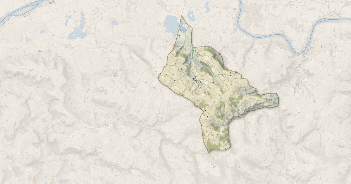 Portrait cartographique de Sainte-Radegonde : relief, eau, forêts, bâti et voies, calculés à partir des données de l'IGN