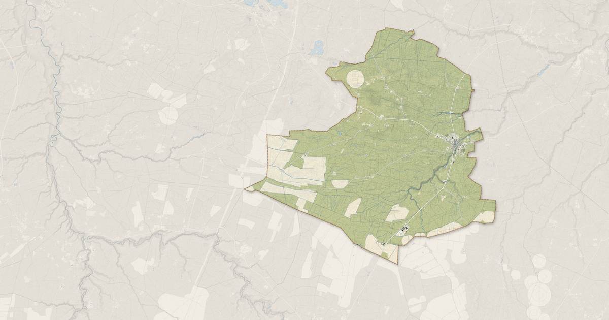 Portrait cartographique de Saint-Symphorien : relief, eau, forêts, bâti et voies, calculés à partir des données de l'IGN