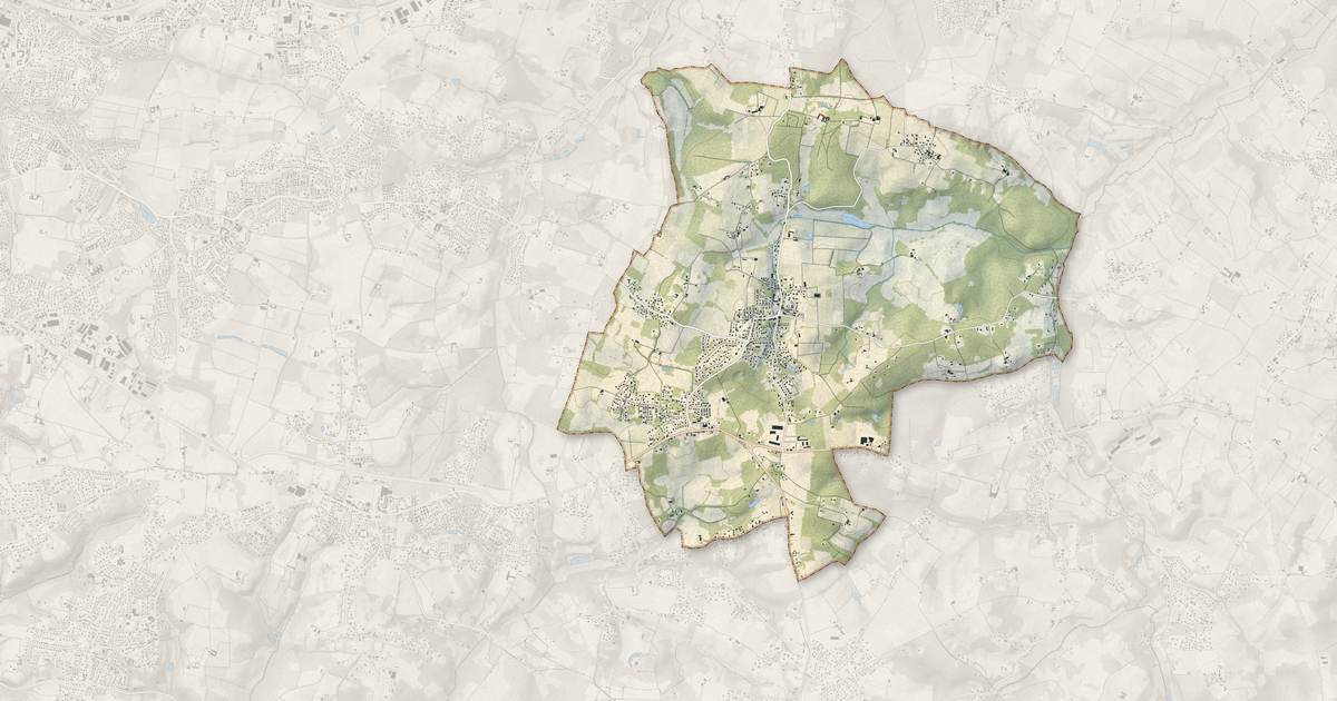 Portrait cartographique de Sallebœuf : relief, eau, forêts, bâti et voies, calculés à partir des données de l'IGN