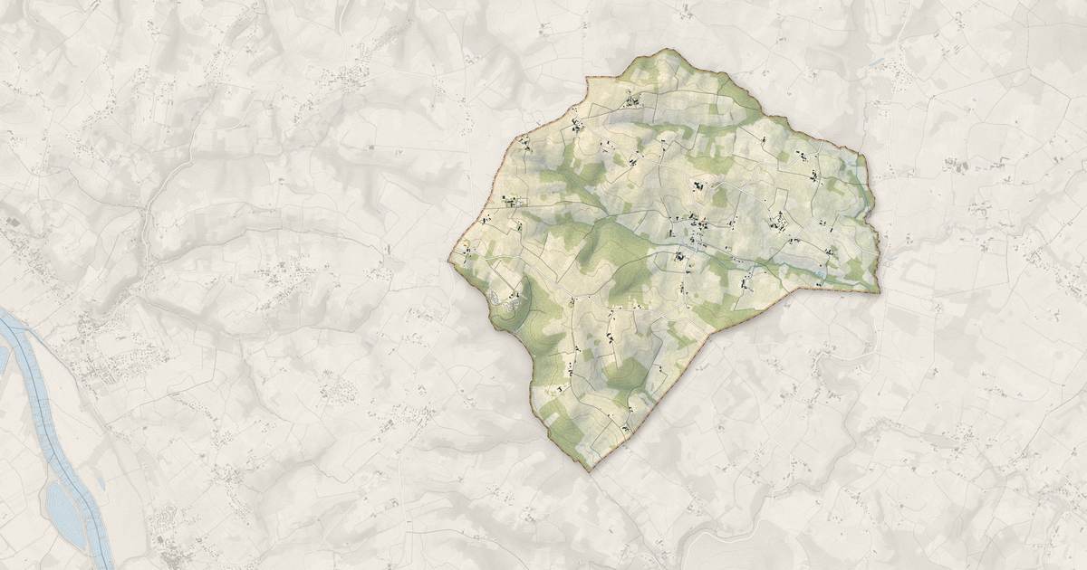 Portrait cartographique de Soulignac : relief, eau, forêts, bâti et voies, calculés à partir des données de l'IGN
