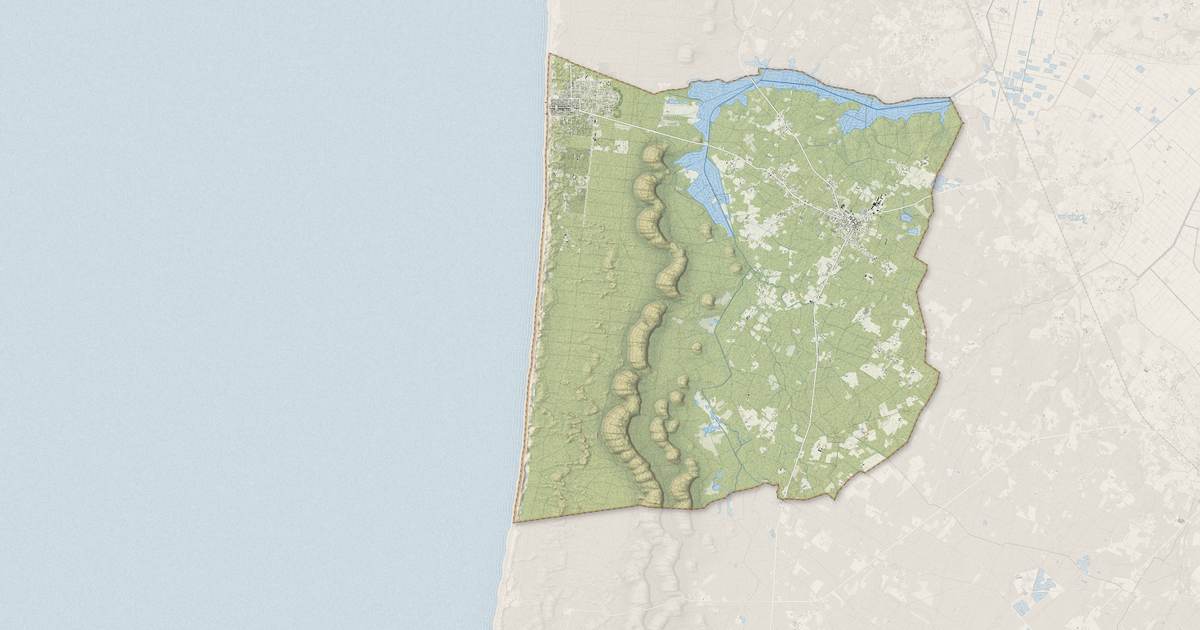 Portrait cartographique de Vendays-Montalivet : relief, eau, forêts, bâti et voies, calculés à partir des données de l'IGN